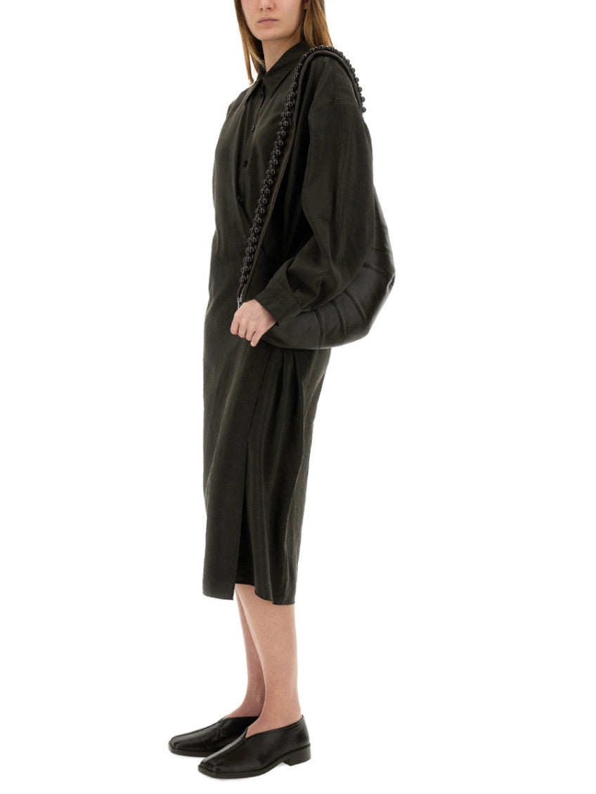 Brown Shirt Collar Midi Dress 4