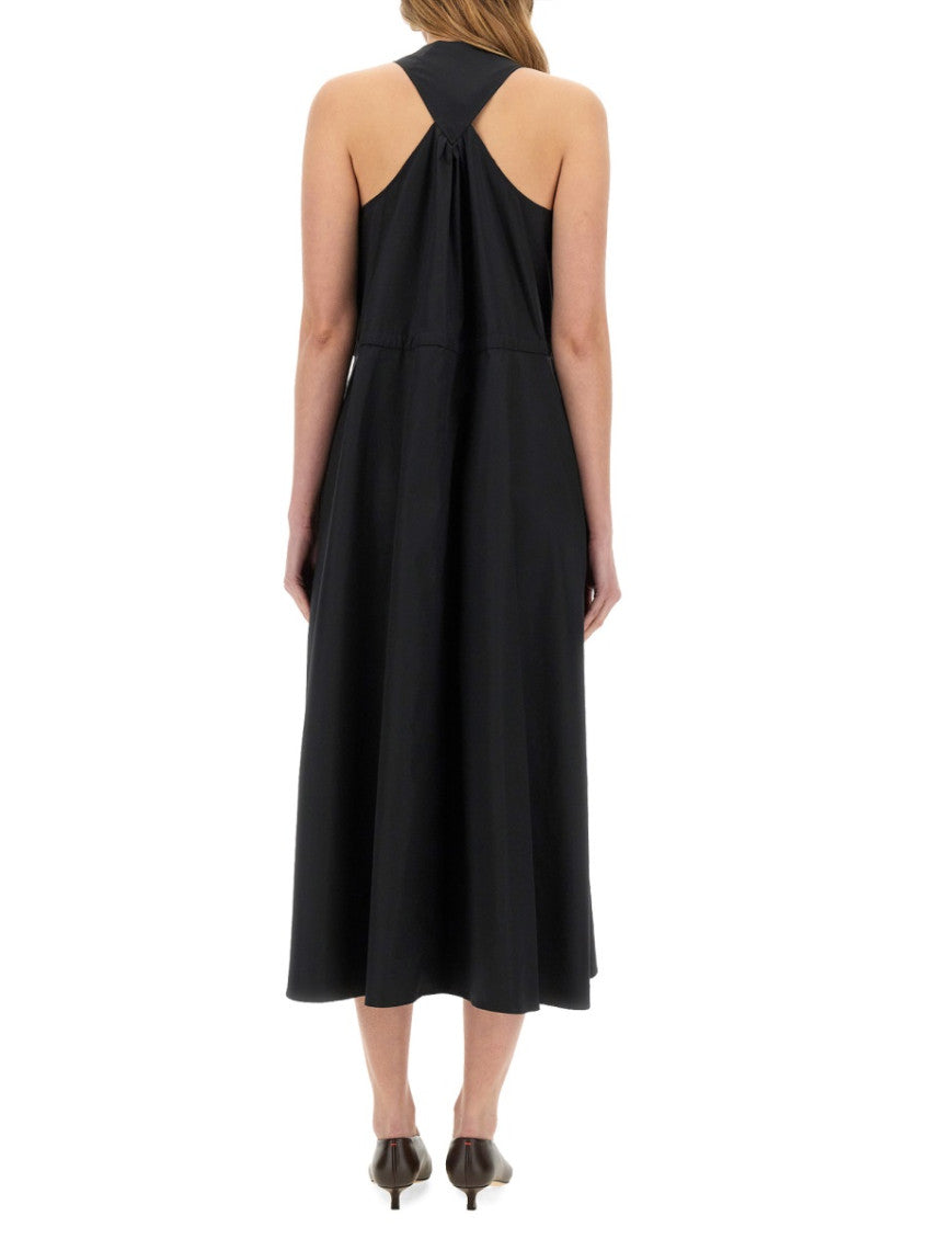 Black Solid V Neck Midi Dress 3