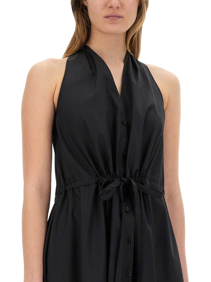 Black Solid V Neck Midi Dress 4