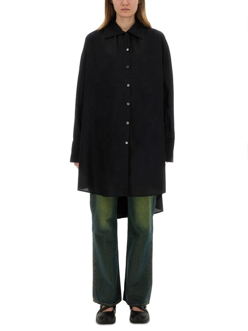 Black Shirt Collar Midi Dress 1
