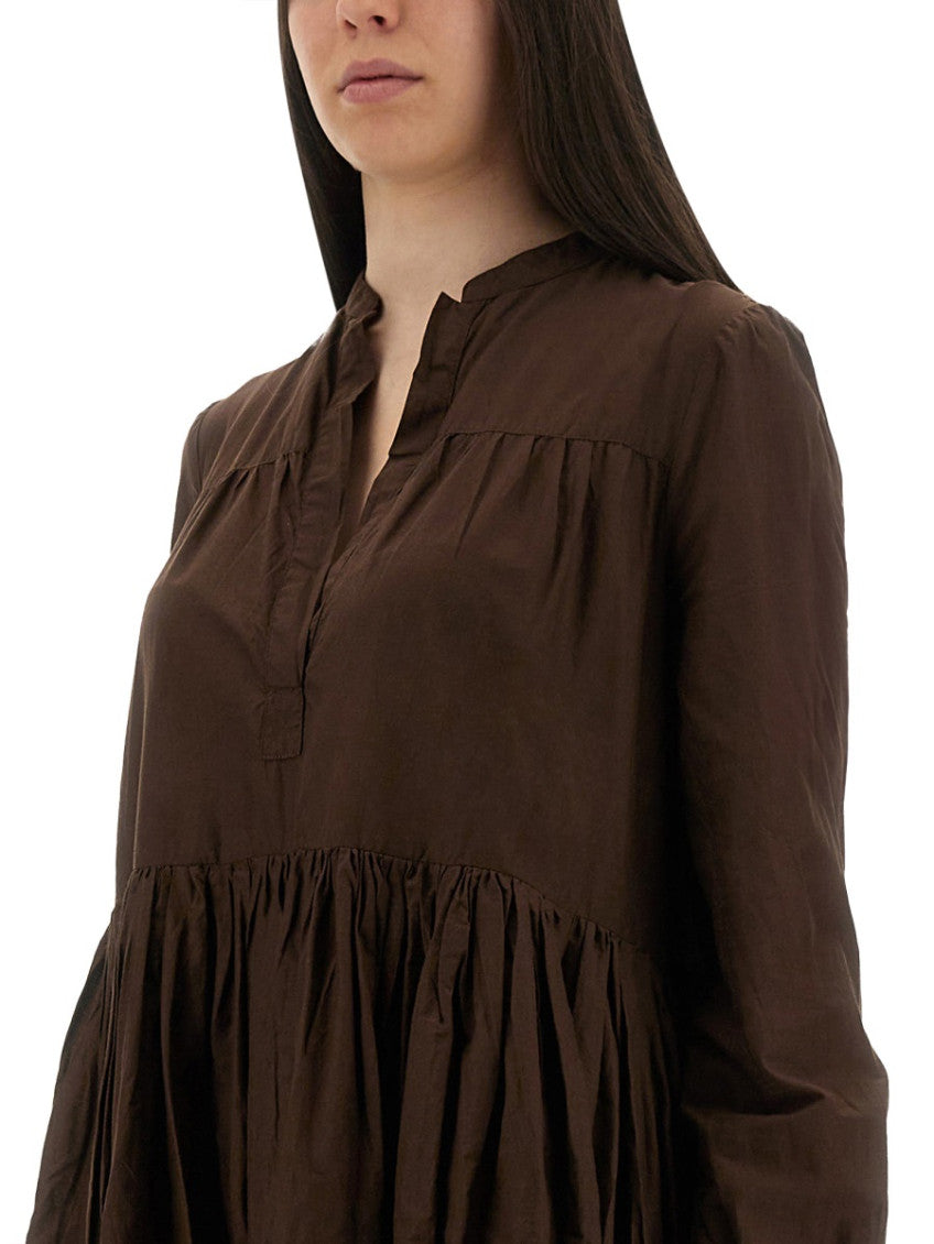 Brown Mandarin Collar Maxi Dress 4