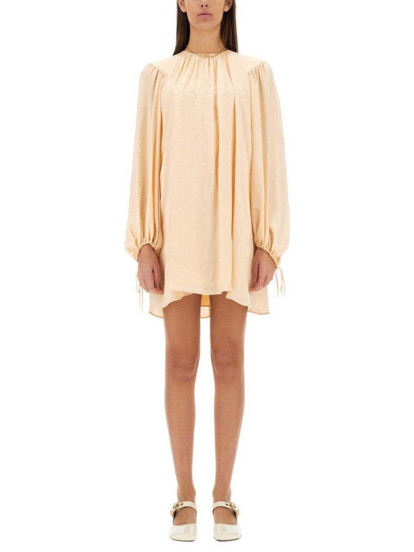 Light Brown Solid Round Neck Mini Dress 1