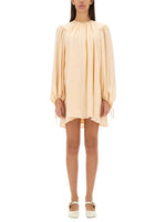Light Brown Solid Round Neck Mini Dress 1