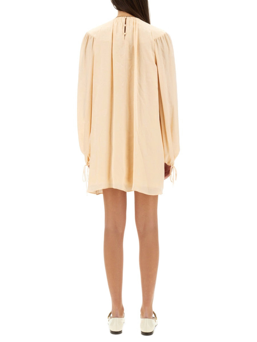 Light Brown Solid Round Neck Mini Dress 3