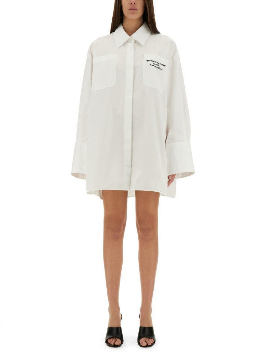 White Solid Shirt Collar Mini Dress 1