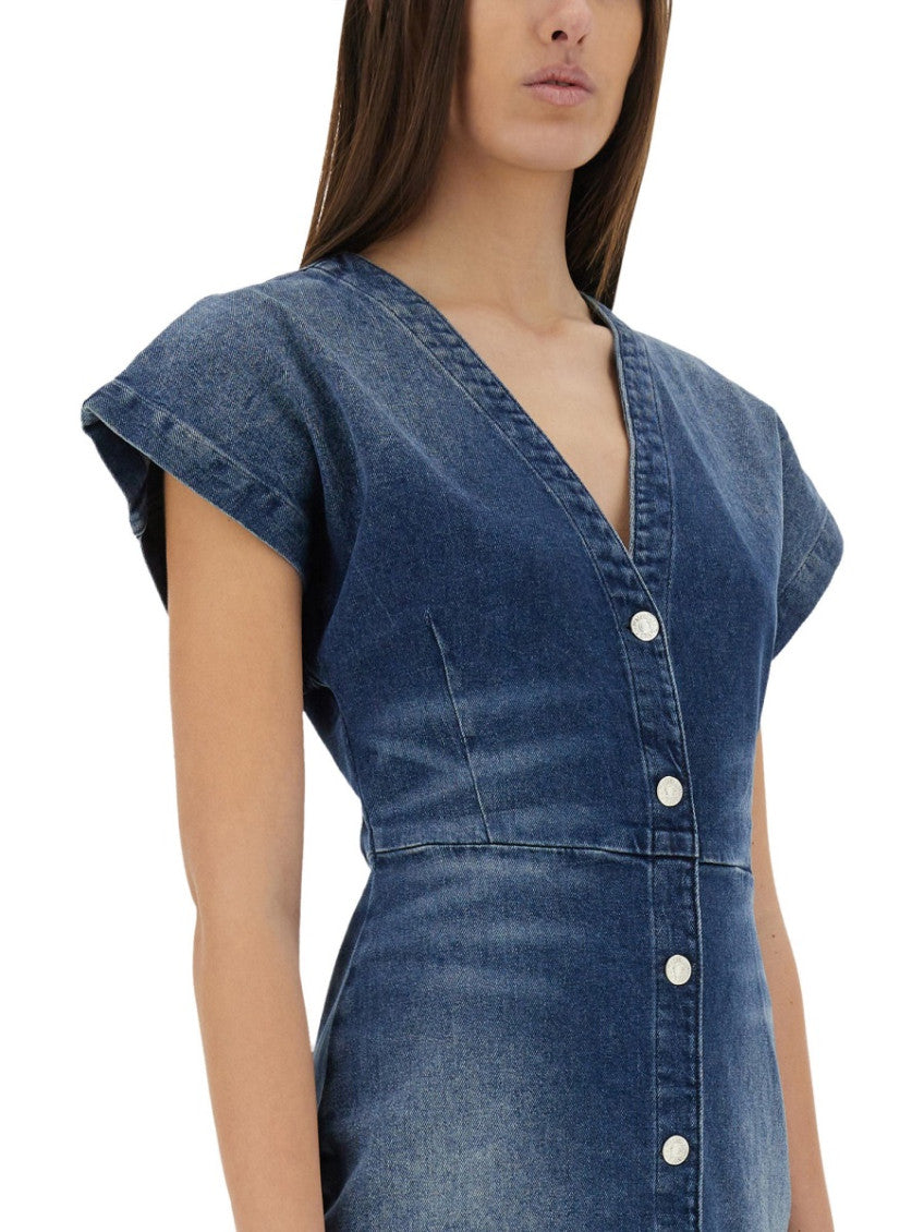 Denim Solid V Neck Mini Dress 2