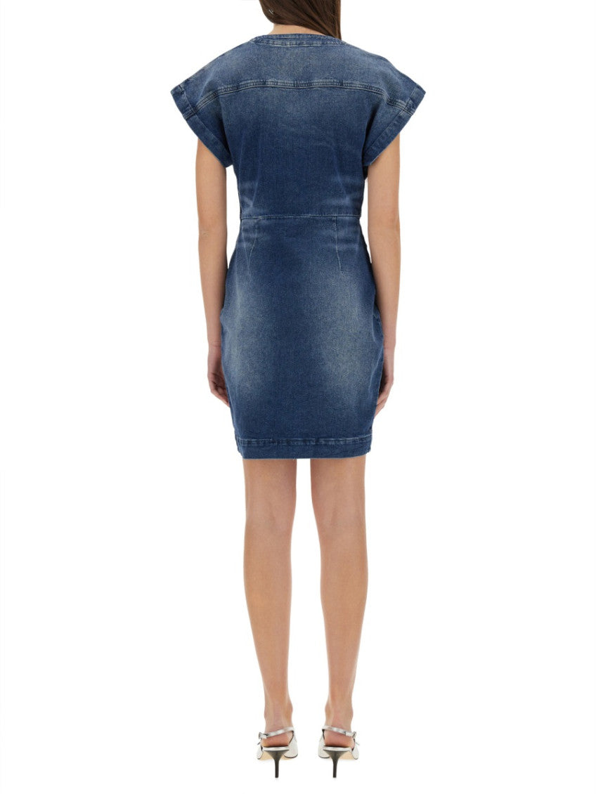 Denim Solid V Neck Mini Dress 3