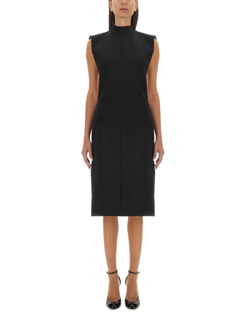 Black Mock Collar Midi Dress 1