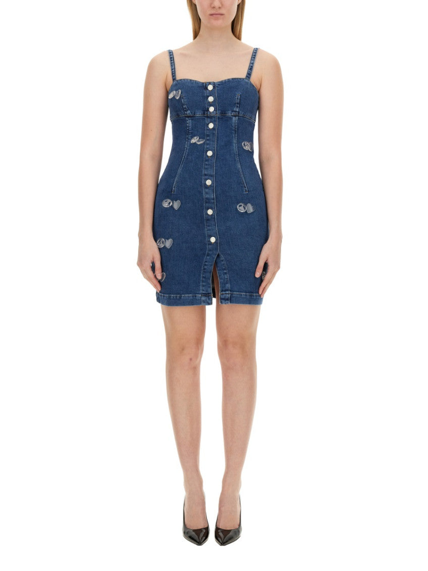 Denim Embellished Square Neck Mini Dress 1