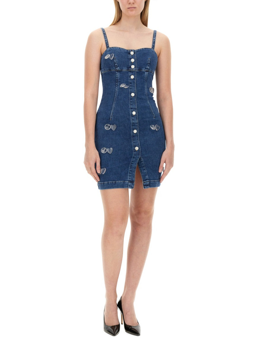 Denim Embellished Square Neck Mini Dress 2