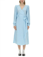 Blue Printed V Neck Midi Dress 1