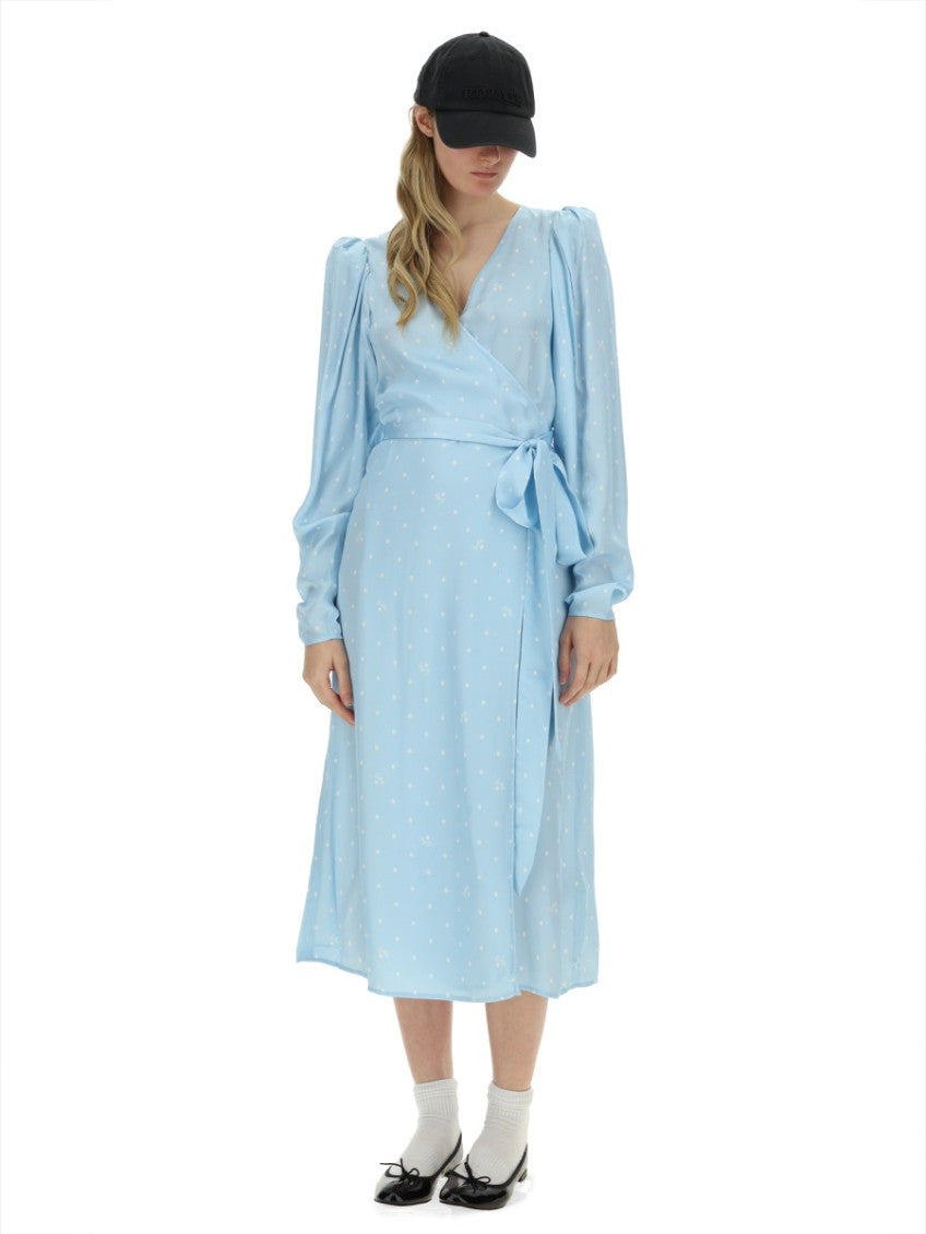 Blue Printed V Neck Midi Dress 2