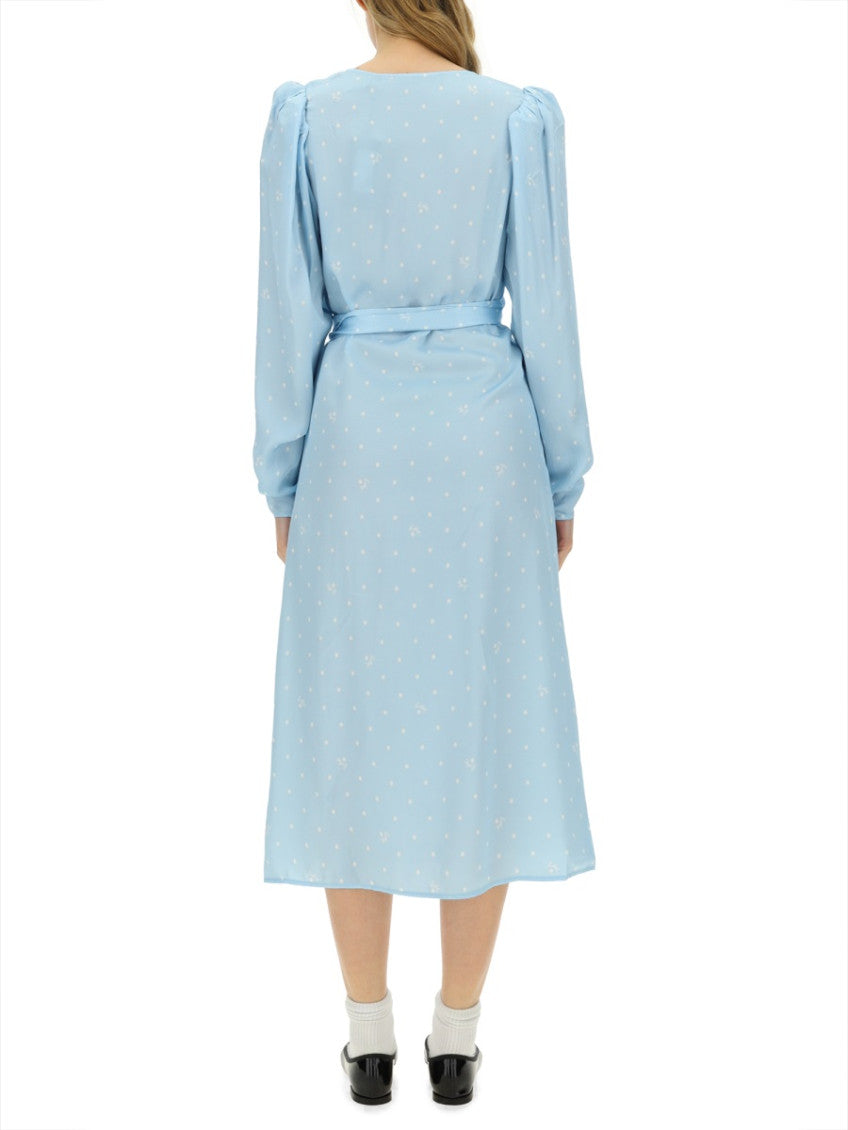 Blue Printed V Neck Midi Dress 3