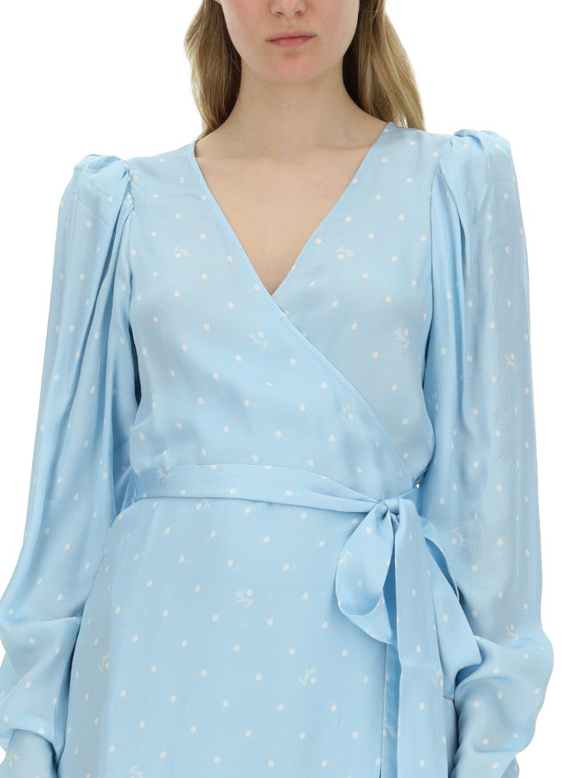 Blue Printed V Neck Midi Dress 4