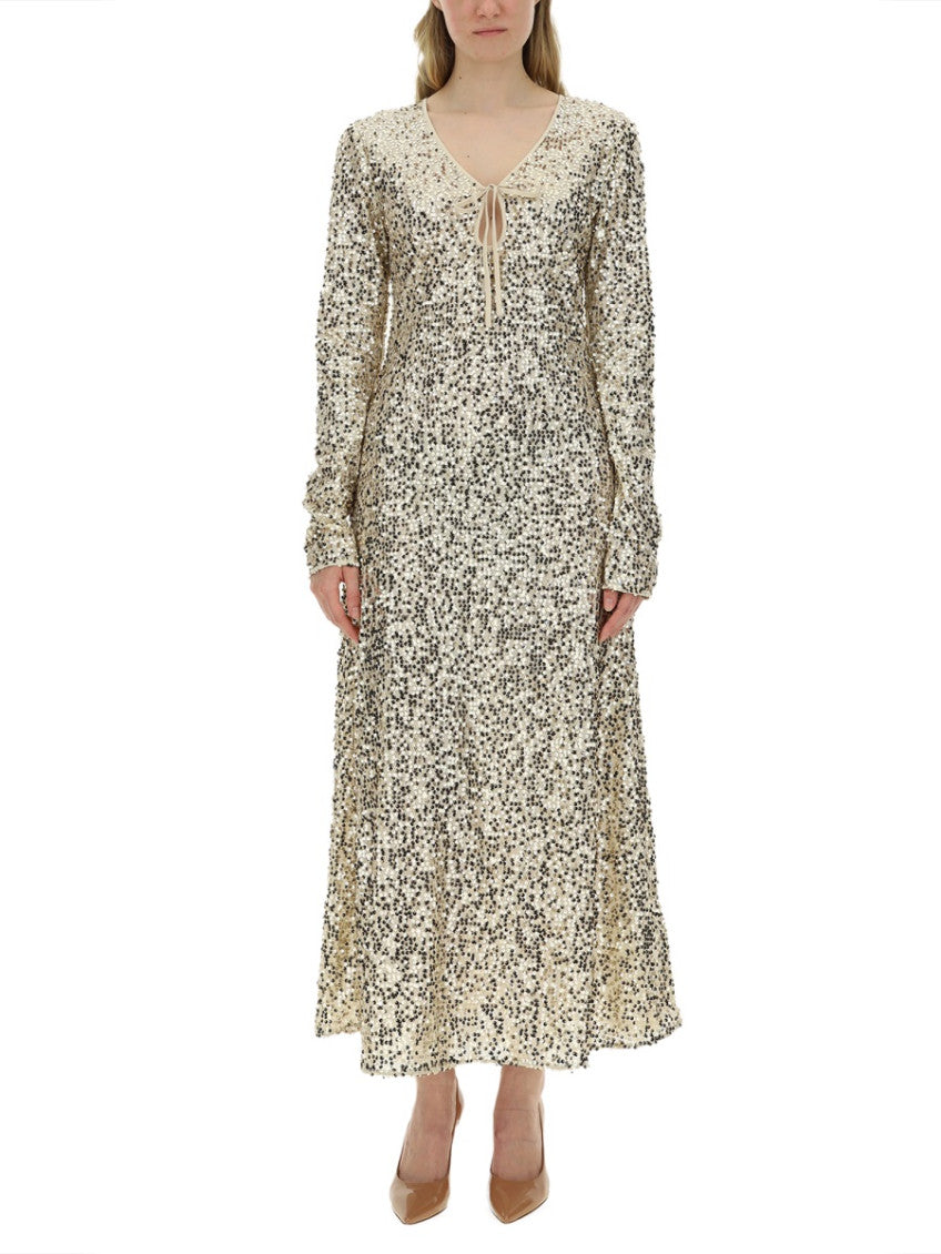 Blue Embellished V Neck Maxi Dress 4