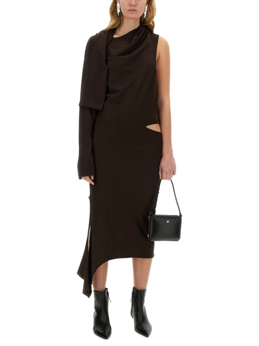 Brown One Shoulder Midi Dress 2