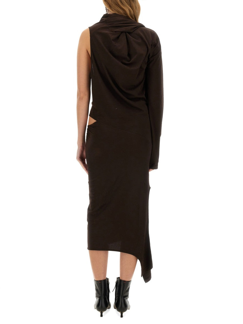 Brown One Shoulder Midi Dress 3