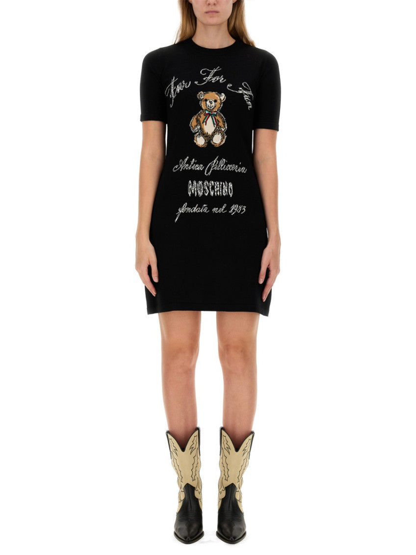 Black Graphic Crew Neck Mini Dress 1