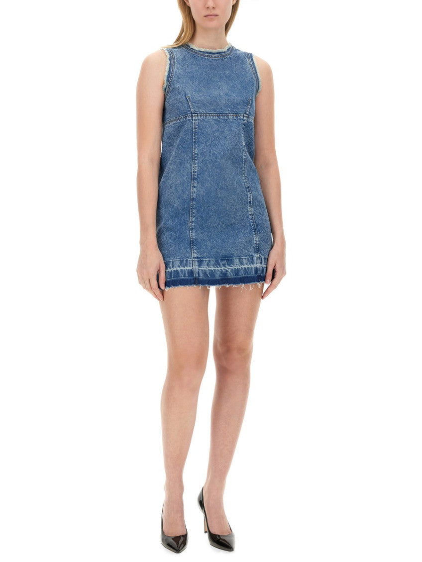 Denim Solid Round Neck Mini Dress 2