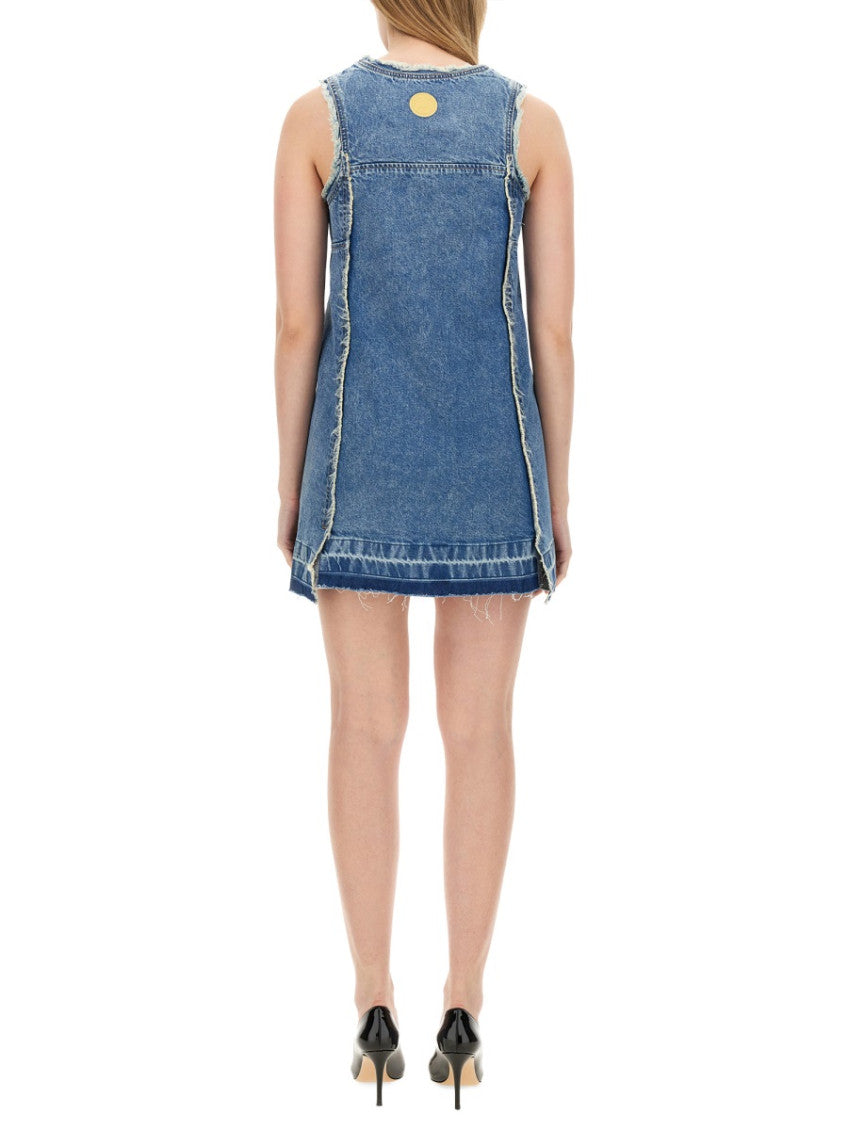 Denim Solid Round Neck Mini Dress 3
