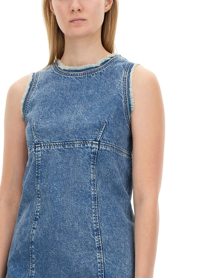 Denim Solid Round Neck Mini Dress 4