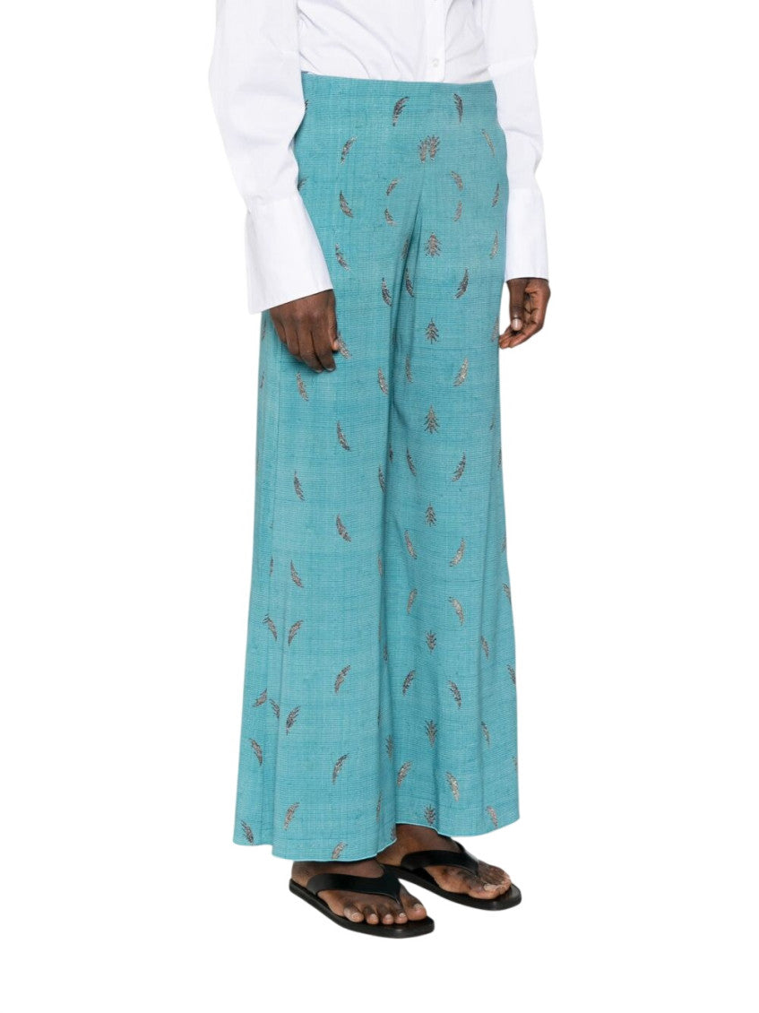 Blue Printed Silk Trousers 2