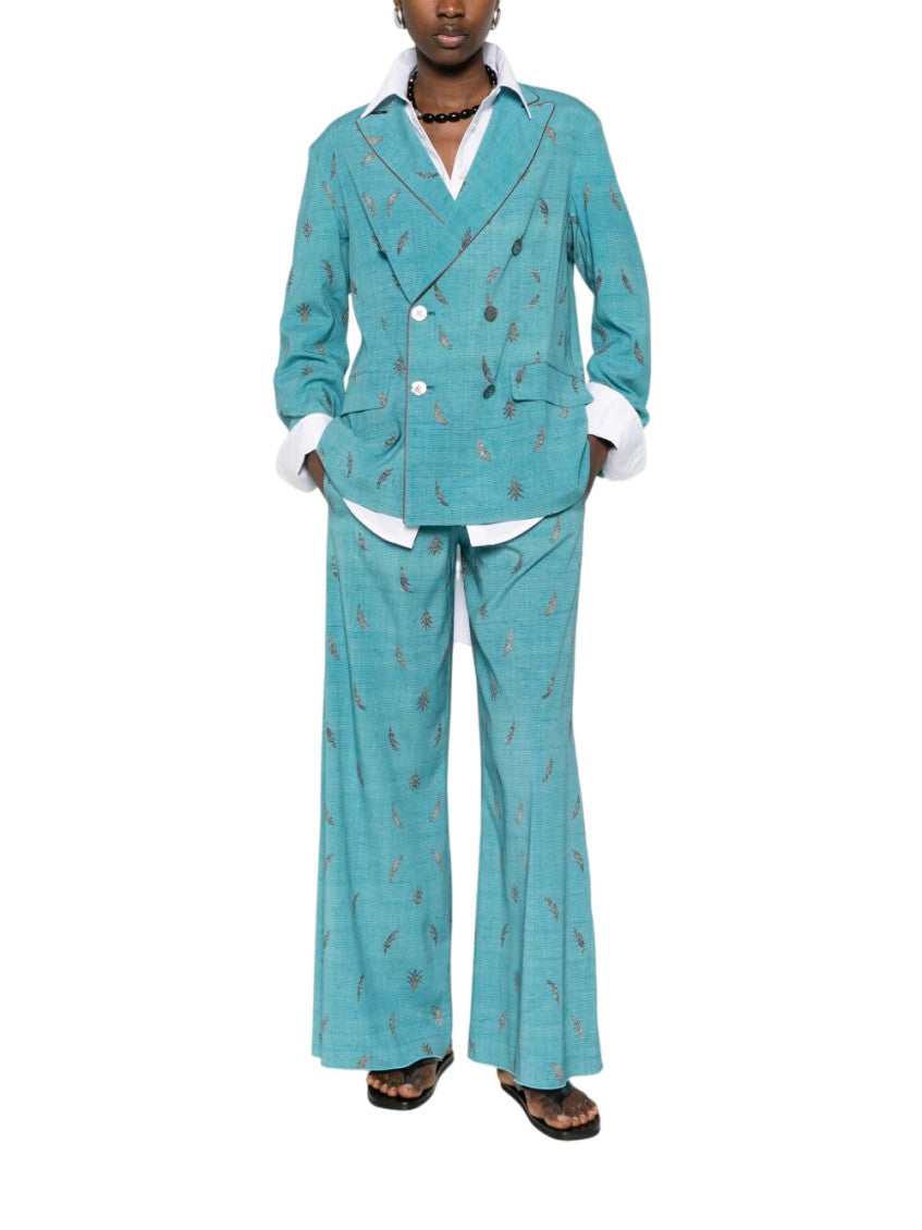 Blue Printed Silk Trousers 3