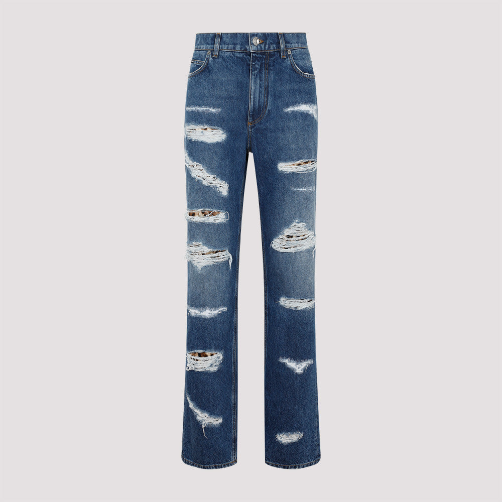 Blue Printed Cotton Jeans 2