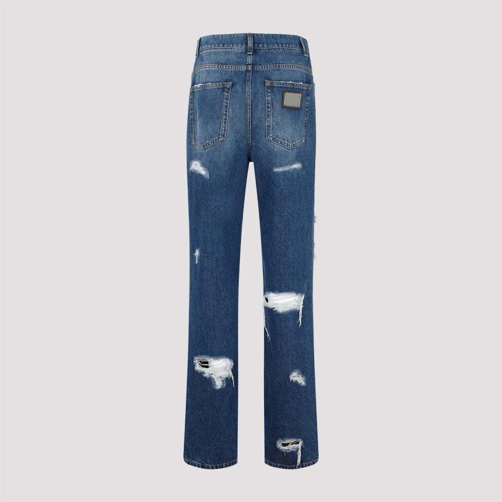 Blue Printed Cotton Jeans 4