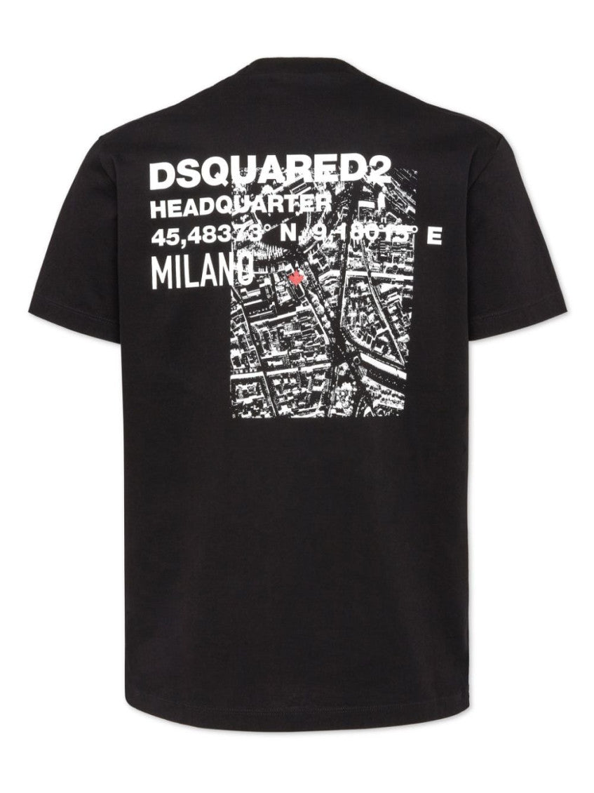 Black map-print cotton T-shirt 2