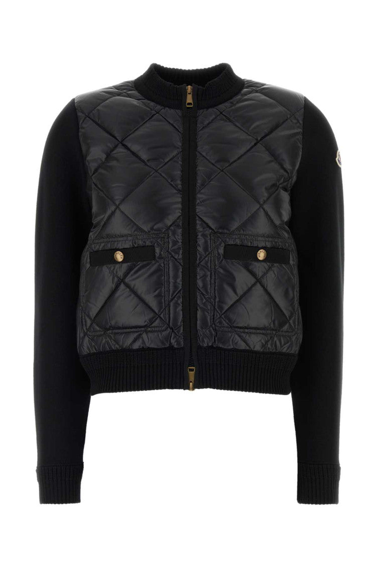 Black Quilted Mock Collar Jacket 1