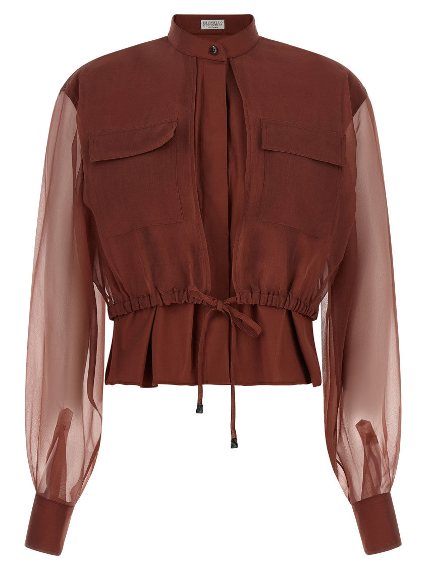 Brown Mandarin Collar Top 1