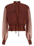 Brown Mandarin Collar Top 1