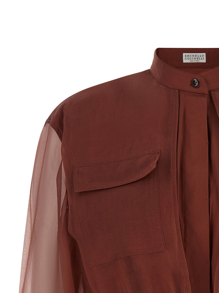Brown Mandarin Collar Top 3