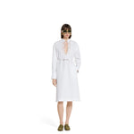 White Mandarin Collar Knee Length Dress 1