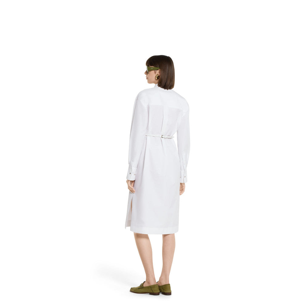 White Mandarin Collar Knee Length Dress 2