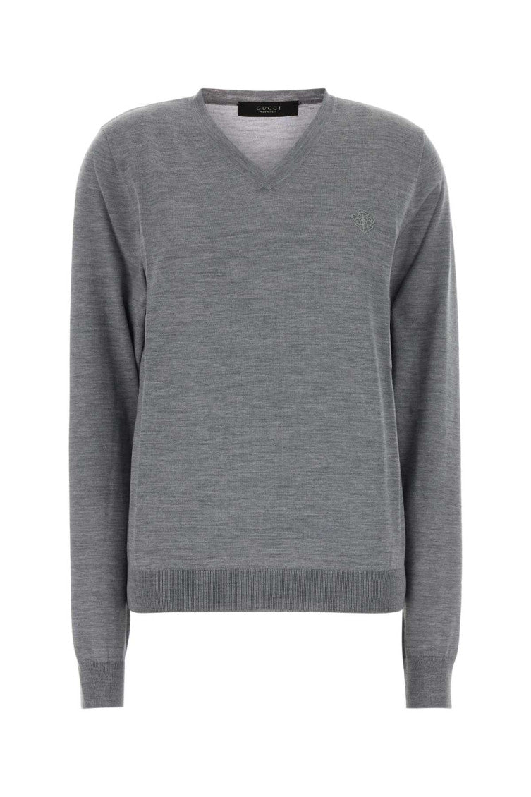 Grey Solid V Neck Sweater 1