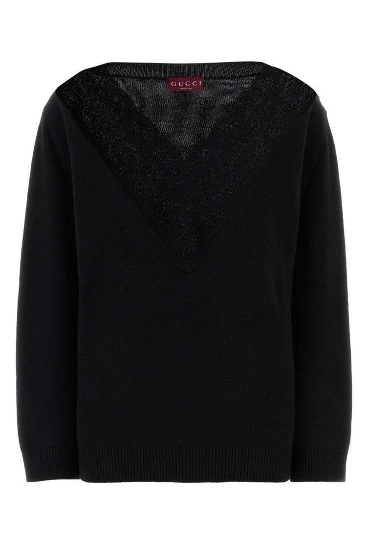 Black Lace V Neck Sweater 1