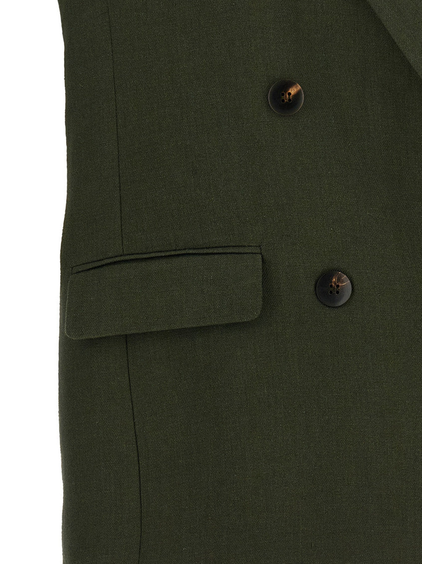 Green Solid Peaked Lapel Jacket 4