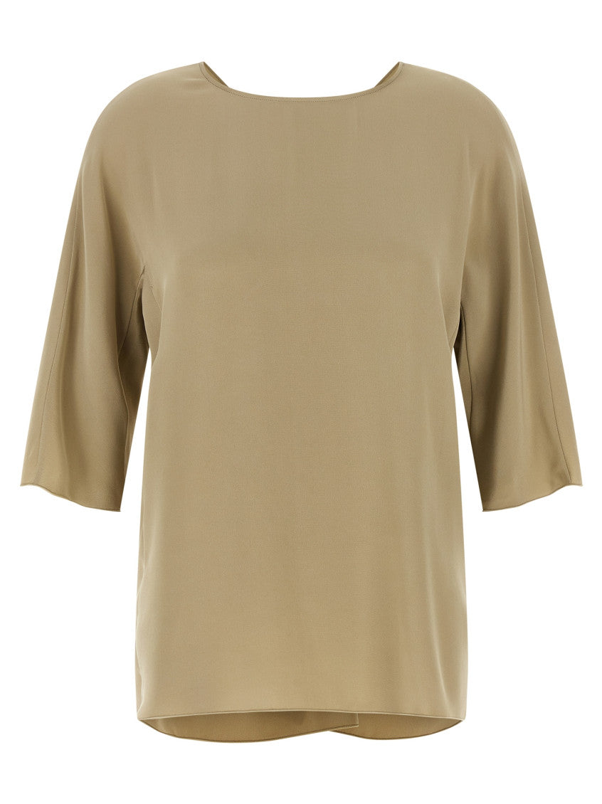 Beige Solid Round Neck Top 1
