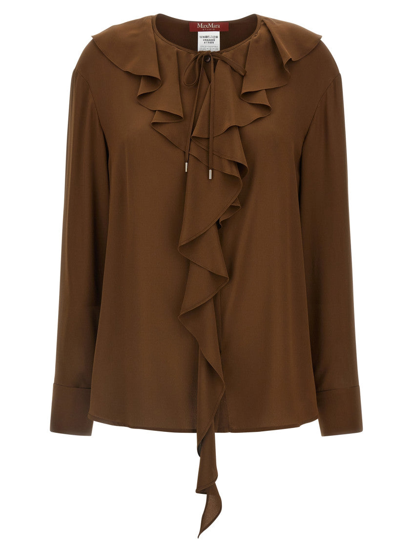 Brown Ruffle Round Neck Top 1