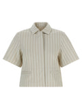 Beige Stripes Shirt Collar Jacket 1
