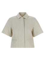 Beige Stripes Shirt Collar Jacket 1