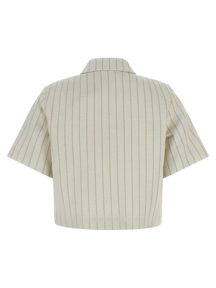 Beige Stripes Shirt Collar Jacket 2