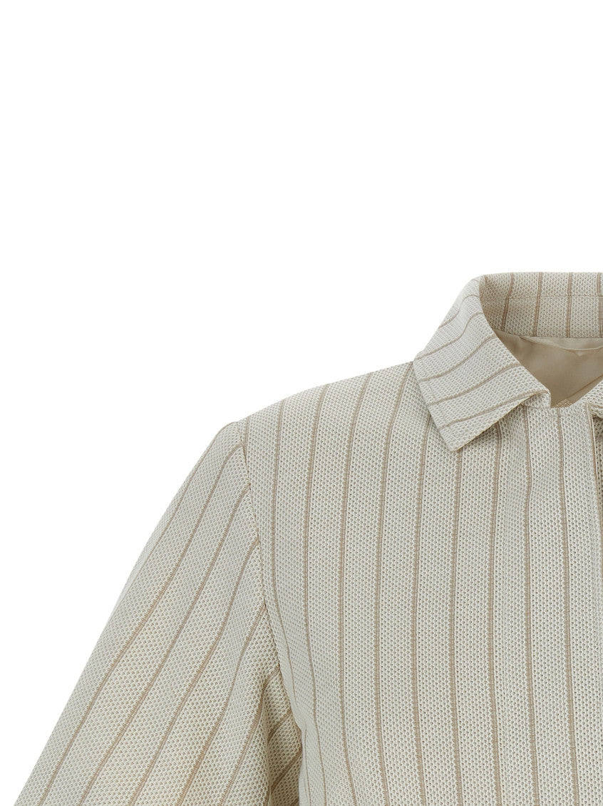 Beige Stripes Shirt Collar Jacket 3