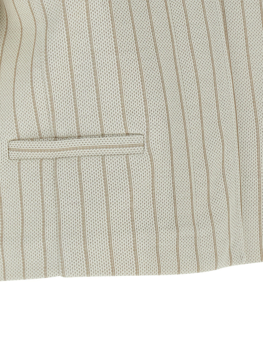 Beige Stripes Shirt Collar Jacket 4