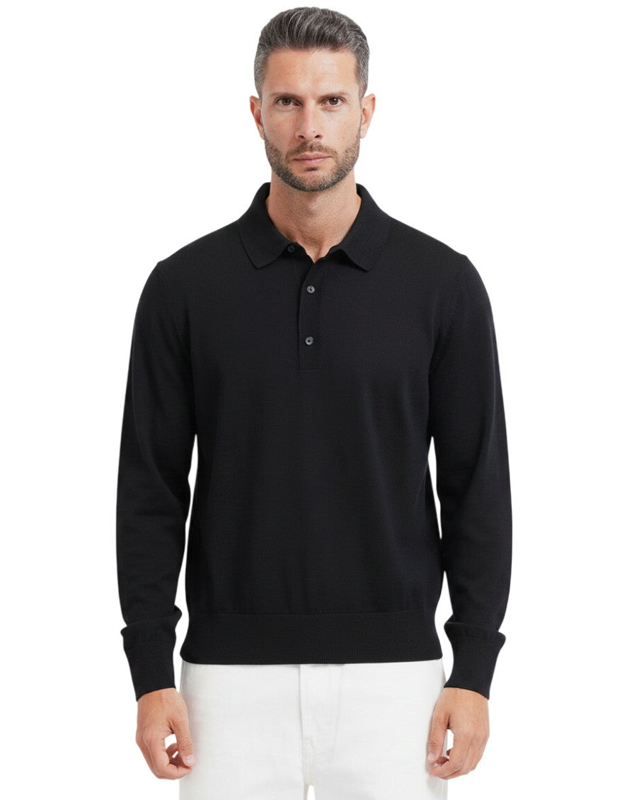 Black Solid Full Sleeves Polo 1
