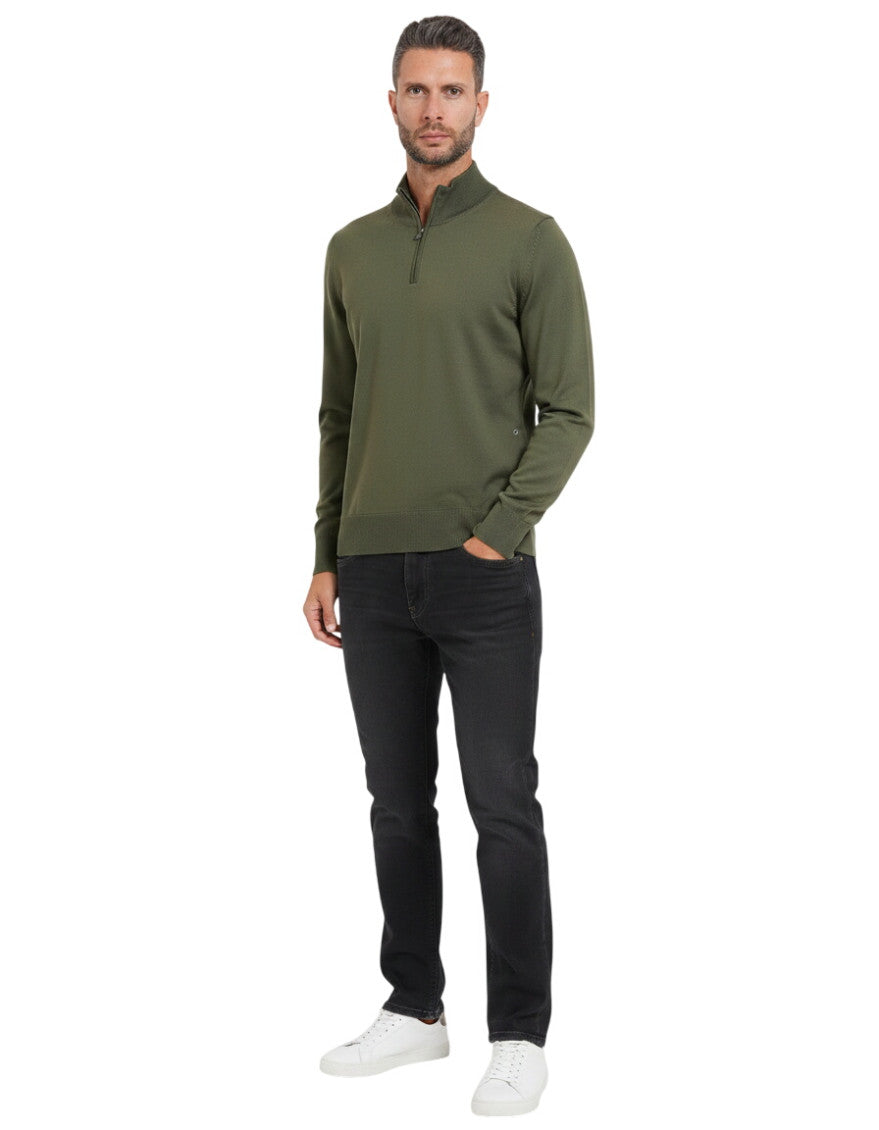 Green Solid Half Zip Sweater 1
