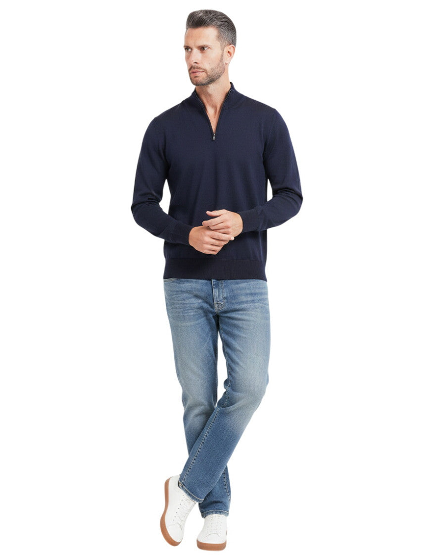 Blue Solid Half Zip Sweater 1