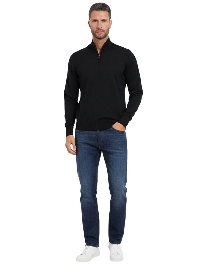 Black Solid Half Zip Sweater 1